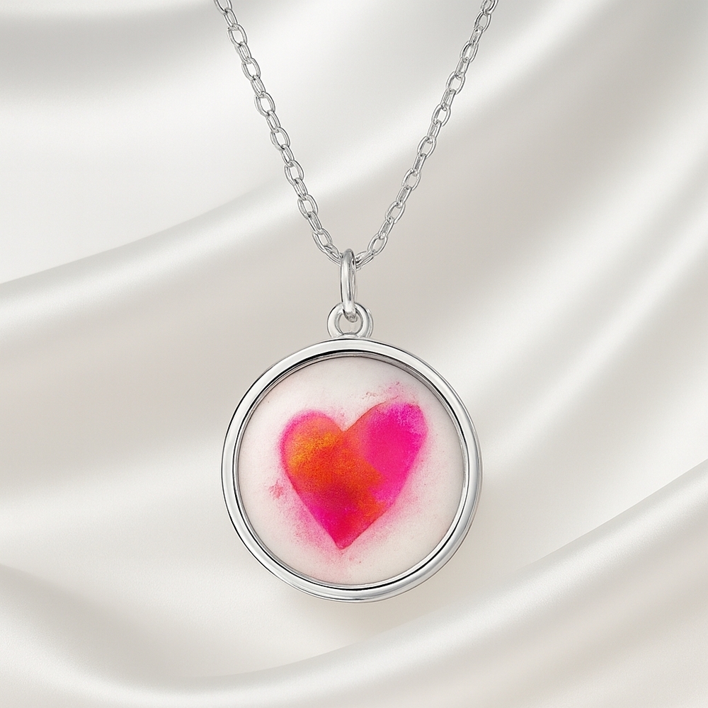 Silver and Pink Heart Pendant Necklace